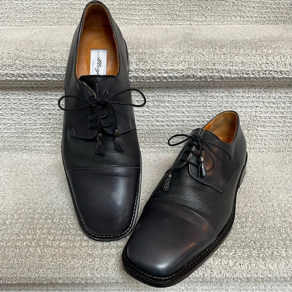 Mezlan Leather Lace Up Tassels Cap Toe Derby Mixed Textures Men’s Dress Shoes